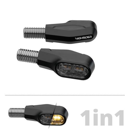 204-800HIGHSIDER Pro Ventura-X LED Blinker Gehuse Schwarz / Linse Rauchgrau (Paar), Vorn & Hinten