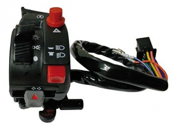 Uni-Lenkerschalter Honda mit Chokehebel, fr ATV + MRD, links, Funktionen: Licht an/Standl./aus, auf/ab, Blinker, Kill, Horn, Warnblinkschalter mit Gummitlle.