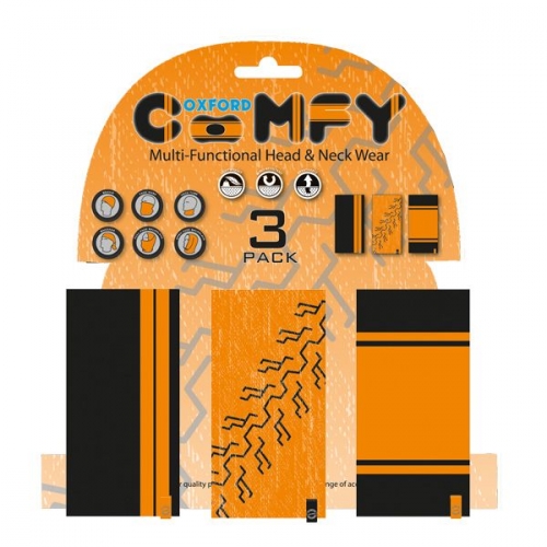 OXFORD COMFY Wrme und Windschutztuch fr Hals und Kopf 3er Pack Farbe orange, schwarz Muster