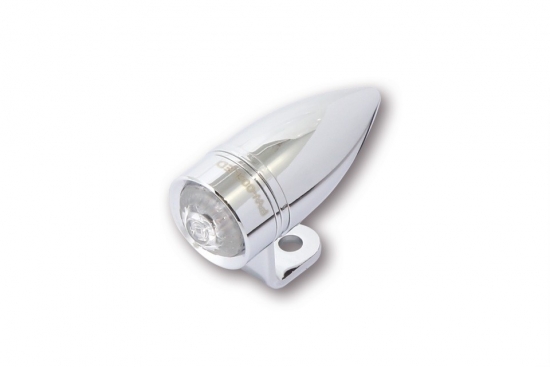 HIGHSIDER LED-Rcklicht MONO BULLET SHORT mit CNC Alu-Gehuse und Halter, chrom, E-geprft, Set