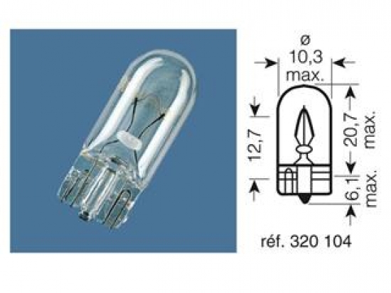 Birne 12V-3W / KONTROLLLEUCHTE Glassockel W2,1X9,5D