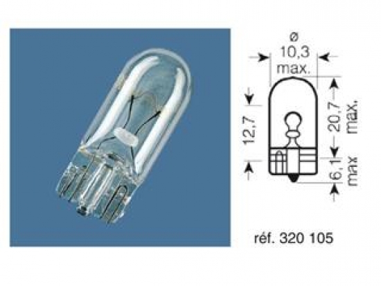 Birne 12V-5W / KONTROLLLEUCHTE Glassockel W2,1X9,5D