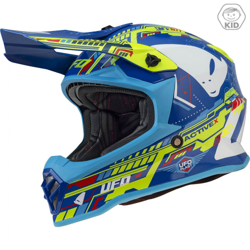 UFO Plast Kinder Cross Helm ACTIVEX M (49-50cm) blau/weiss Motorrad Quad Bike Enduro MX BMX Helm