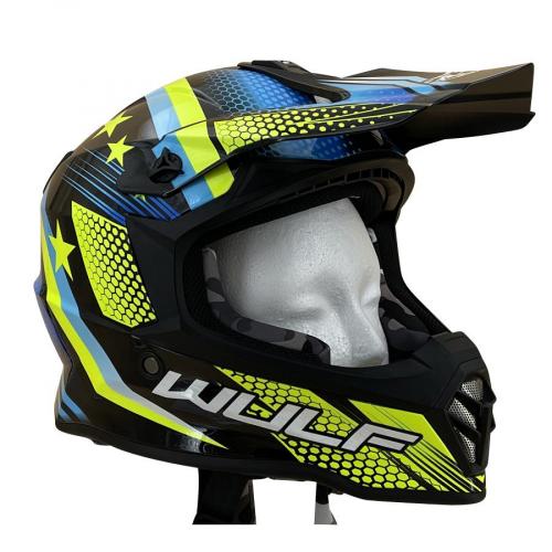 Wulfsport Kinder Cross Helm ICONIC XL (53-54cm) gelb/blau Motorrad Quad Bike Enduro MX BMX Helm