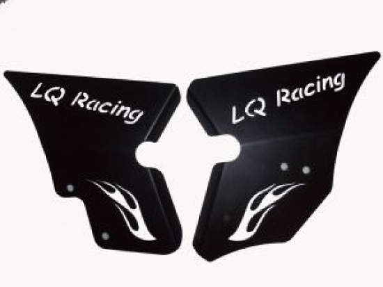 LQ Racing Frame Guards (Rahmenschützer) Typ LQ-Logo mit Flamme schwarz für Yamaha YFM 700R