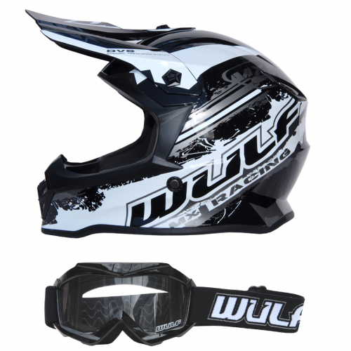 Wulf Kinder Cross Brille + Helm Off Road Pro XL (53-54cm) schwarz Motorrad Quad Bike Enduro MX BMX